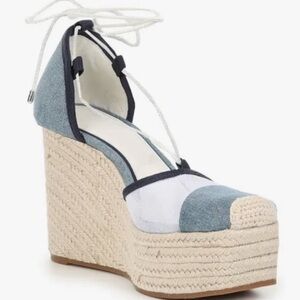 Women's Blue and White Espadrille Wedge Sandals